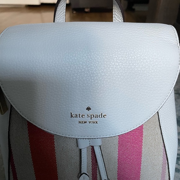 👛 BRAND NEW Kate Spade Leila Medium Flap Leather & Canvas Stripe Backpack Purse - Picture 2 of 16